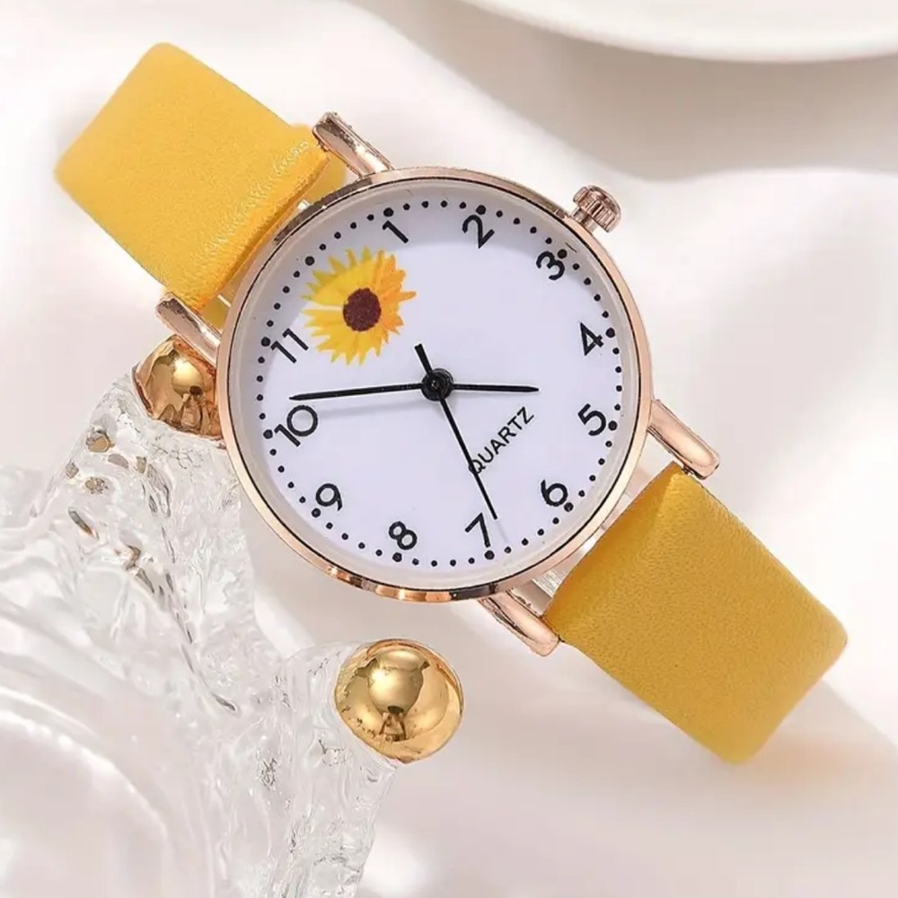 NEW| Women’s 2pc Chic Yellow Sunflower Quartz Watch & Bracelet Set - Picture 4 of 6